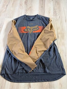 Fox Men's Long Sleeve riding jersey - Charcoal with Tan Sleeves